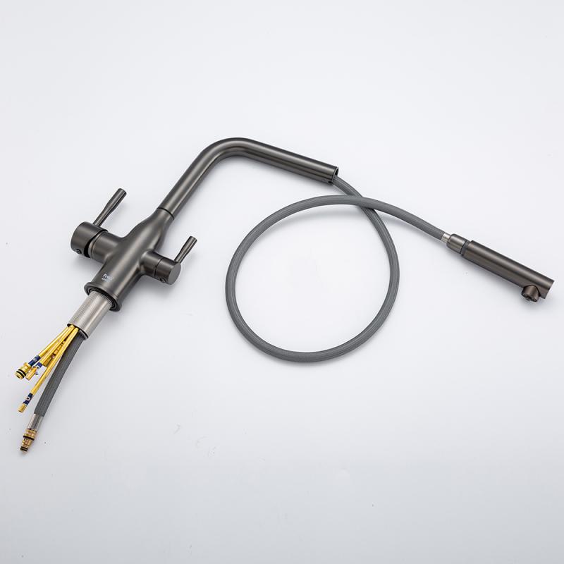 Вытяжной смеситель для кухни с фильтром Frap H96 F4396-39 оружейная сталь