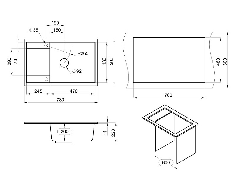 Кухонная мойка Granula GR-7805 Черный