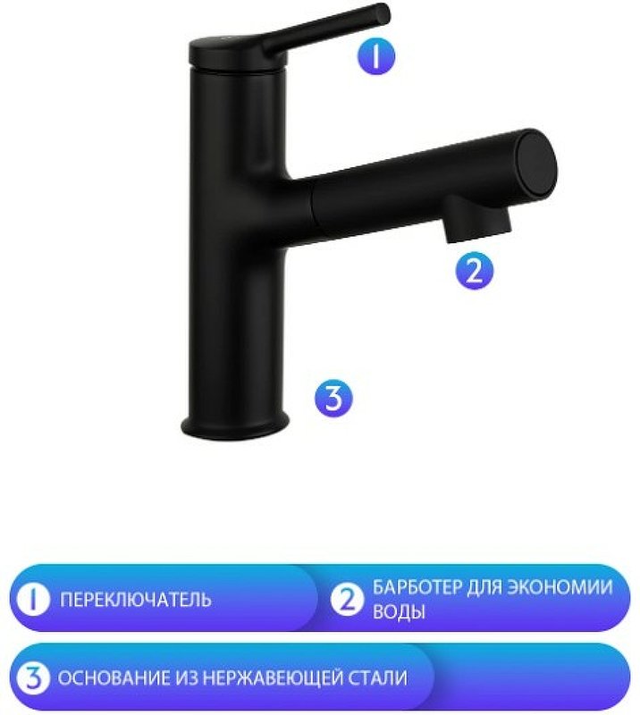 Смеситель для кухни вытягивающийся Gappo G1052-76 черный