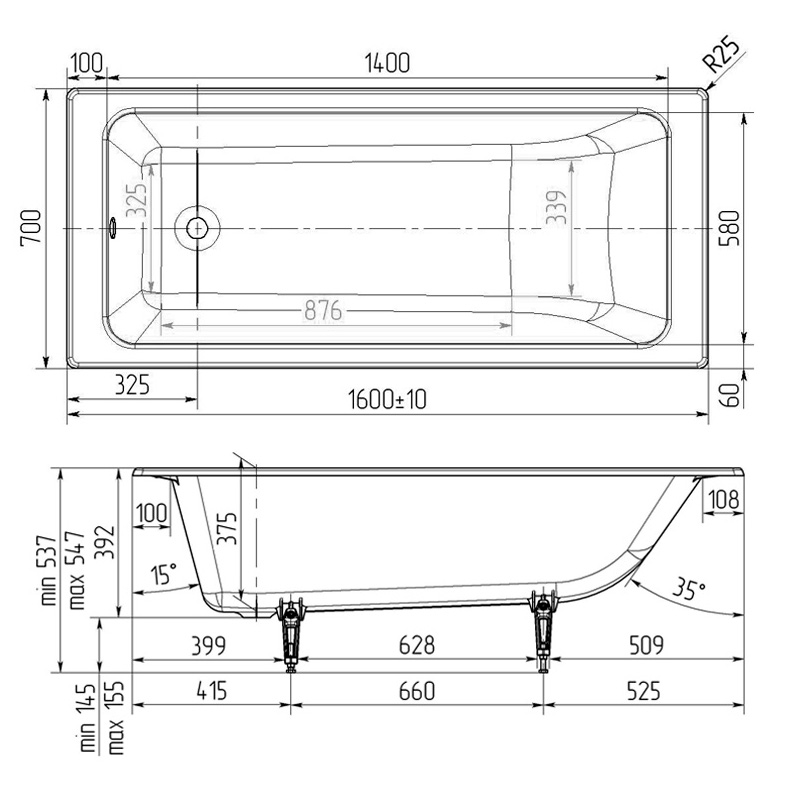 Чугунная ванна Wotte Line 160*70