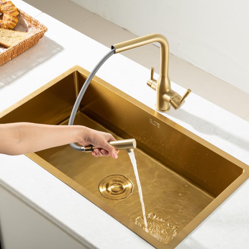 Вытяжной смеситель для кухни с фильтром Frap H96 F4396-33 золотой сатин