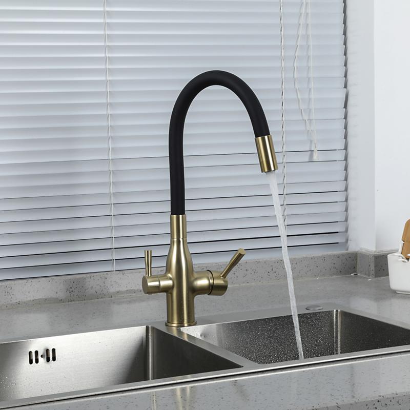 Смеситель для кухни с фильтром Frap H96 F4396-3 золотой сатин