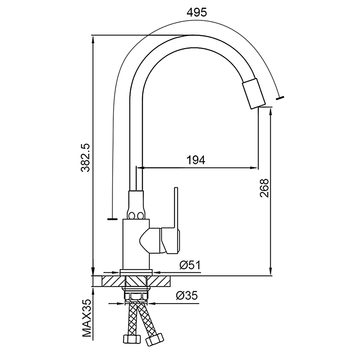 Смеситель для кухни с гибким изливом Frud R052 R42052-31 серый