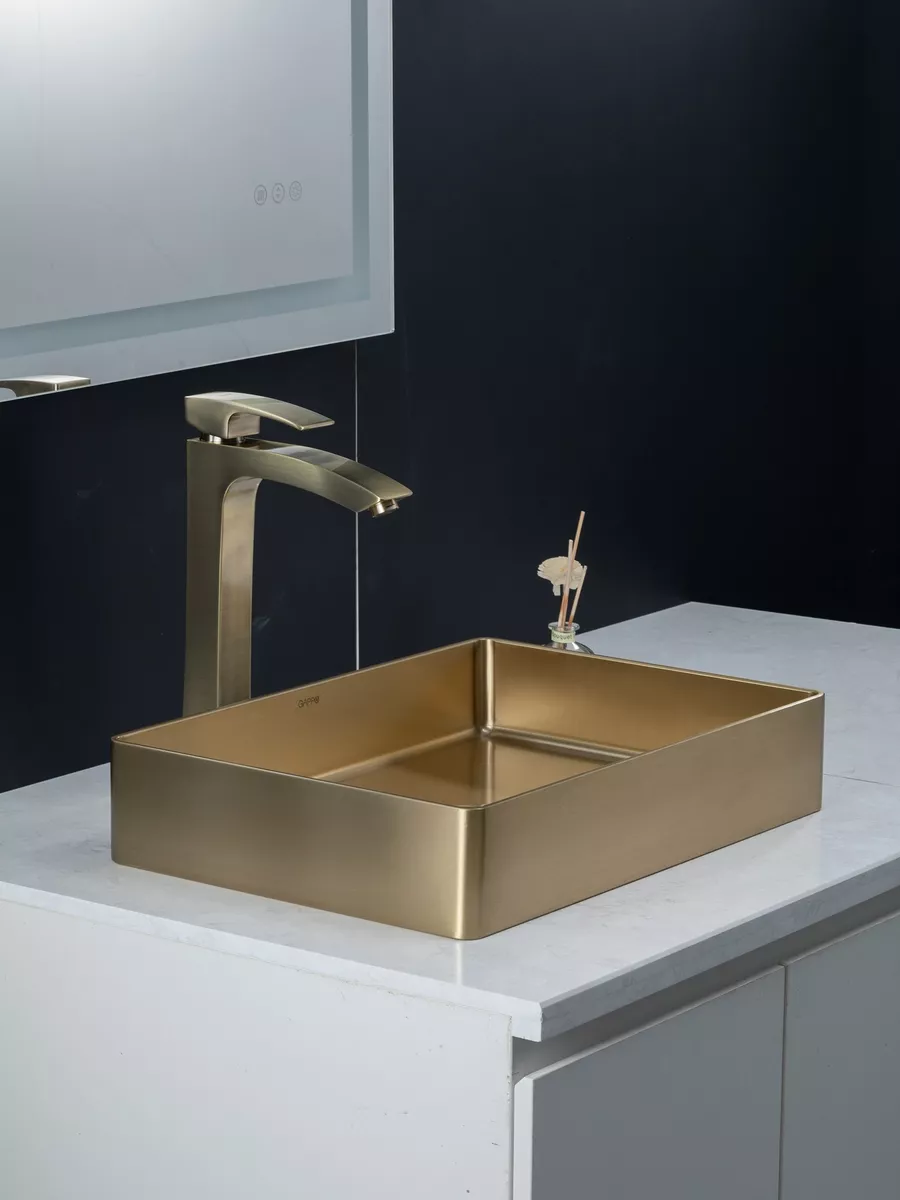 Накладная раковина 36*51 с донным клапаном Gappo GX401-3 золотой сатин