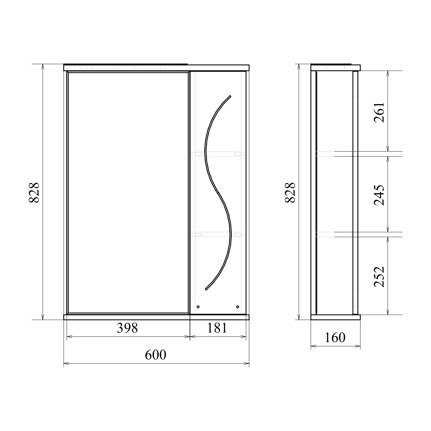 Зеркало-шкаф Мирсант Сандра 60/2 правый