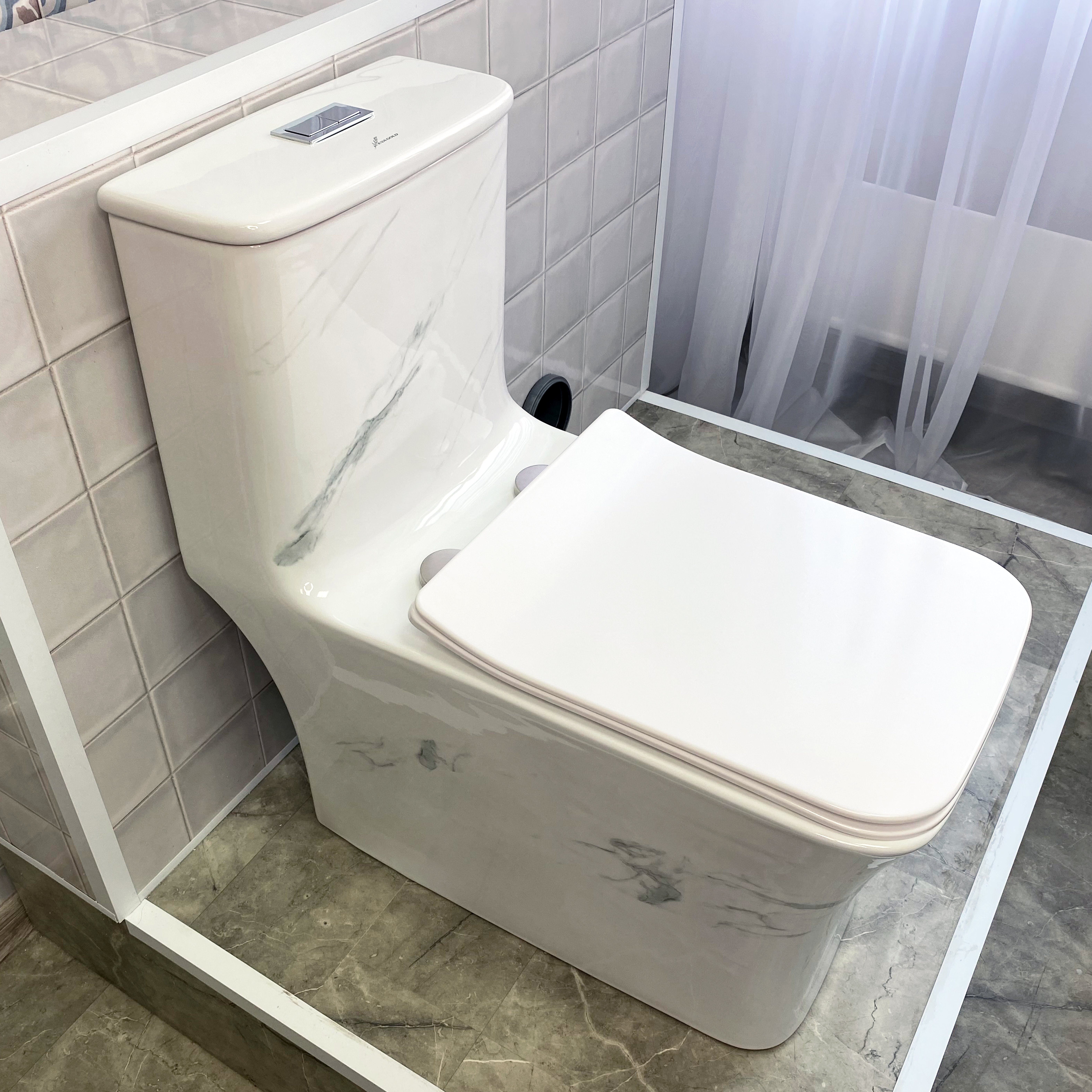 Унитаз-монолит безободковый EvaGold SM9615 мрамор