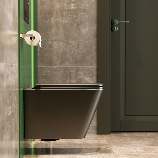 Подвесной унитаз безободковый Sole Cube 2 Black-черный матовый с крышкой Soft-close