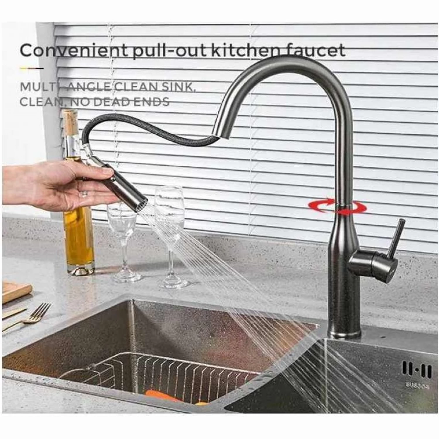 Смеситель для кухни с вытяжной лейкой Gappo G4398-41 оружейная сталь