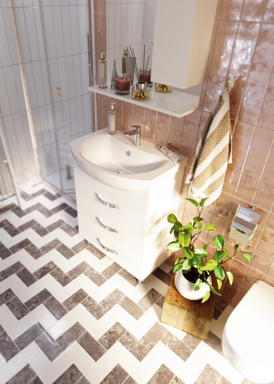 Тумба 1Marka Вита 65Н 3в.я. Белый глянец, МДФ