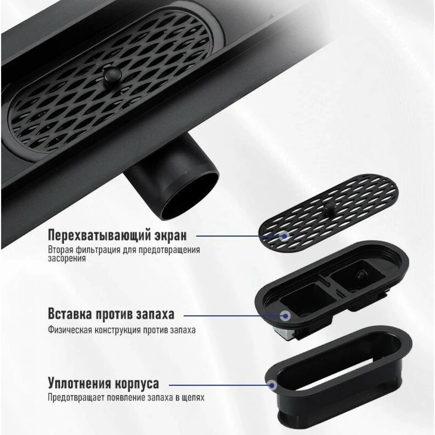 Душевой трап 80 см с комбинированным затвором Gappo G88007-56 черный