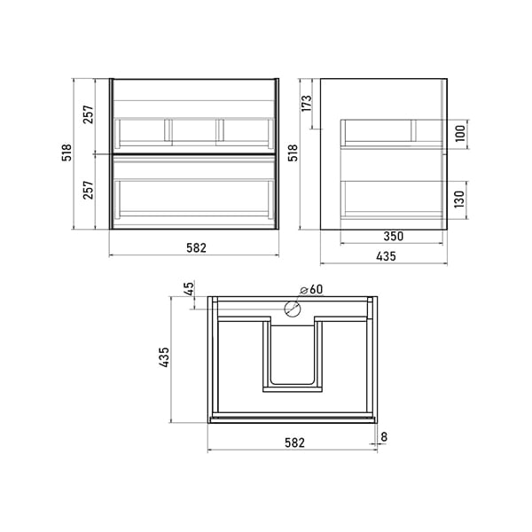 Подвесная тумба Sole Ultra 60 (2 ящ.) белая глянцевая