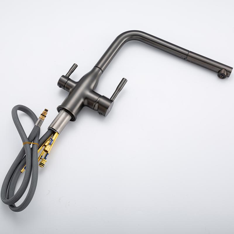 Вытяжной смеситель для кухни с фильтром Frap H96 F4396-39 оружейная сталь