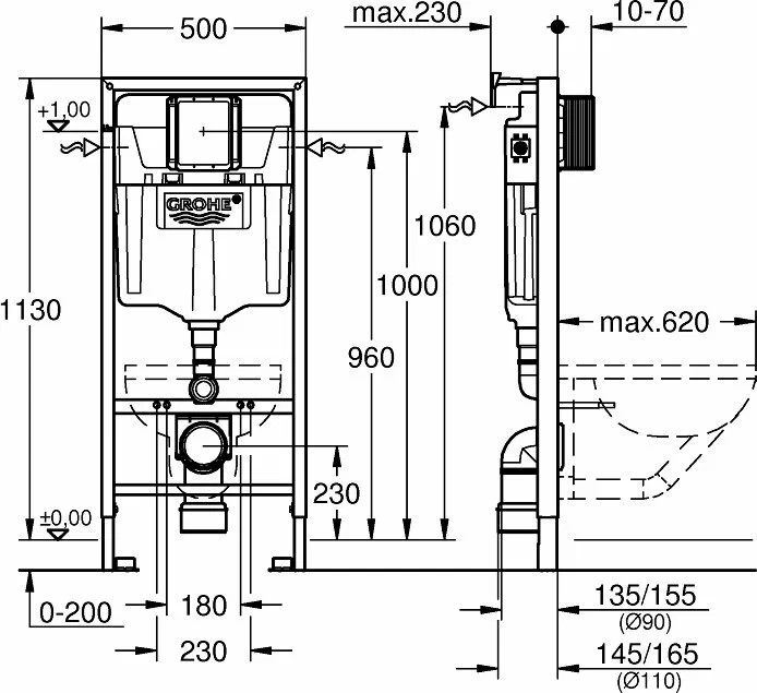 Инсталляция для унитаза, Grohe Rapid SL 38536001 без кнопки