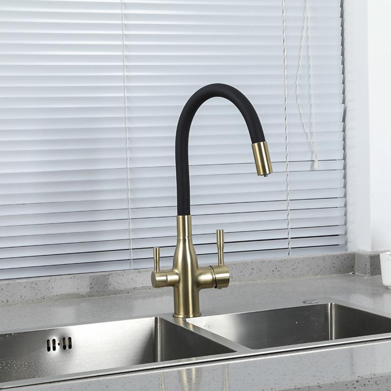 Смеситель для кухни с фильтром Frap H96 F4396-3 золотой сатин