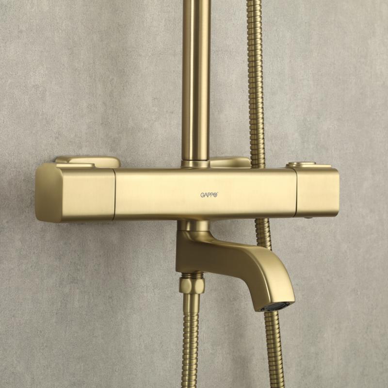 Душевая система с термостатом Gappo G91 G2491-3 золотой сатин