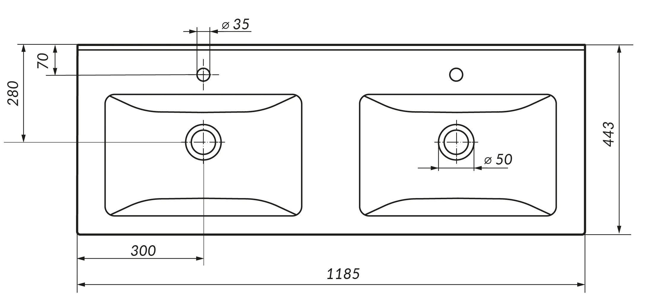 Раковина двойная Marka One Duo 120 Polytitan