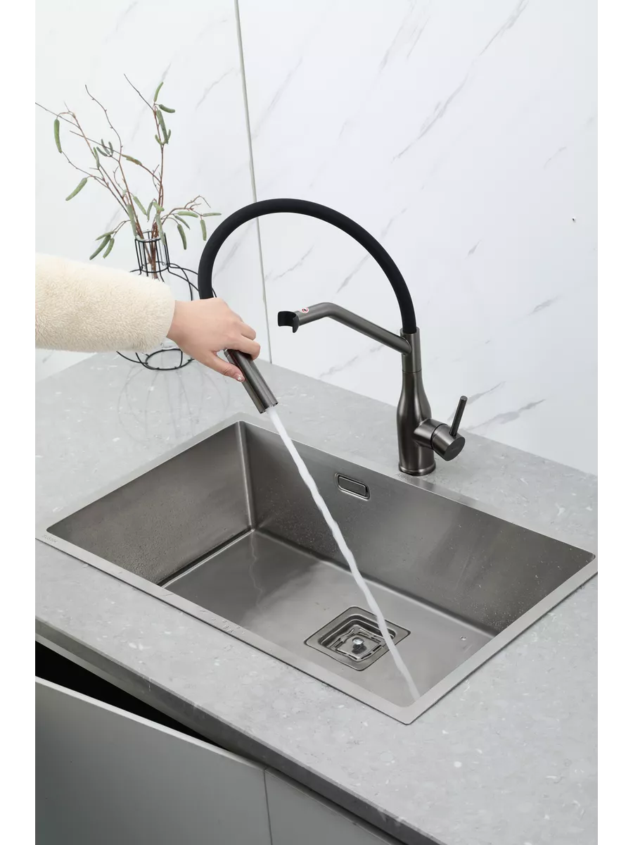 Смеситель для кухни Gappo G4098-19 оружейная сталь