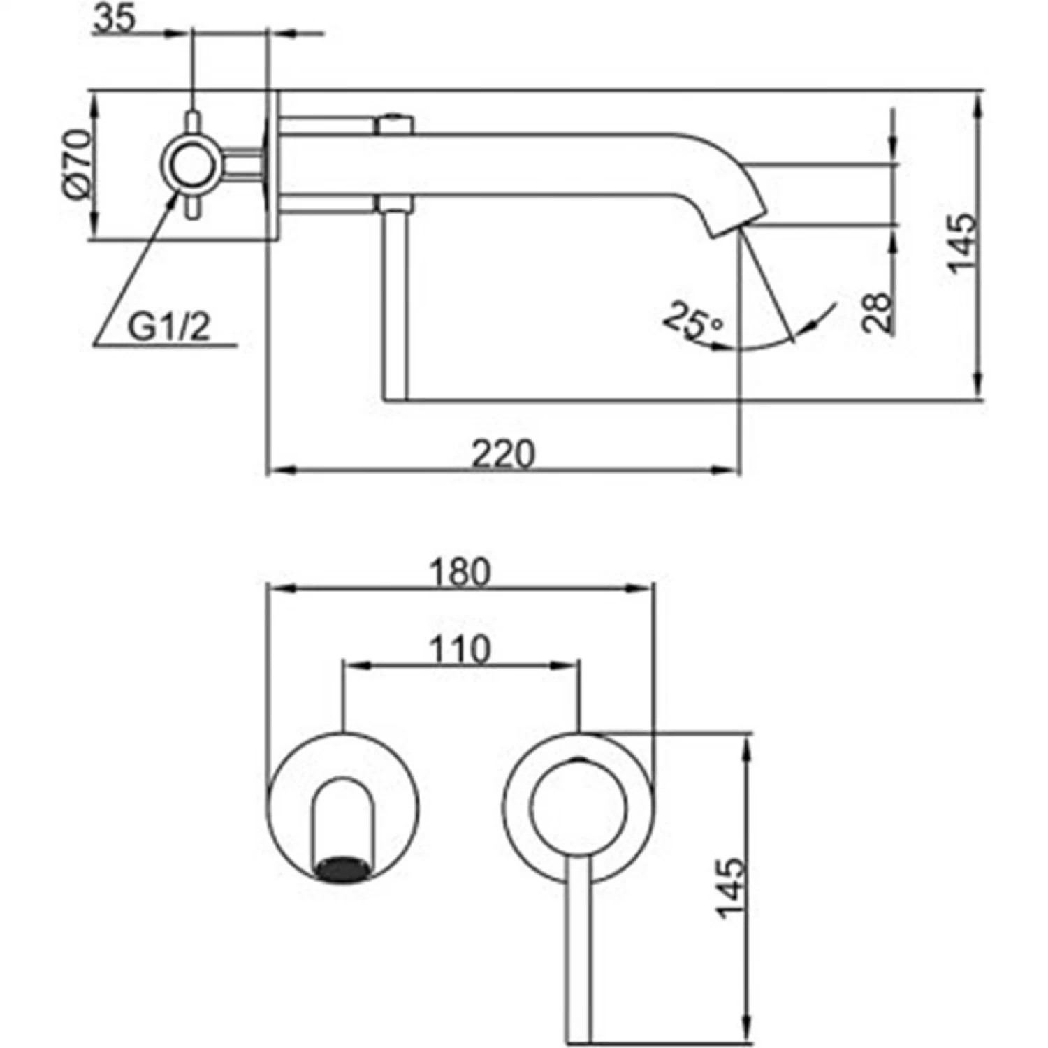 Встраиваемый смеситель для раковины Gappo G06-9 G1206-9 оружейная сталь