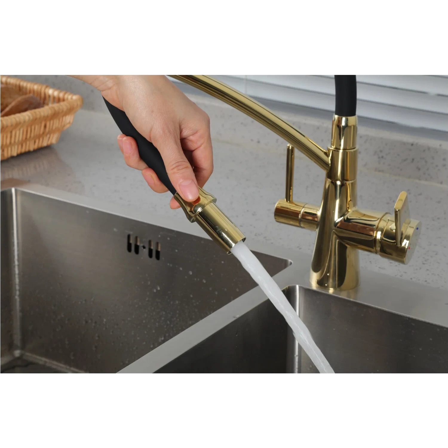 Смеситель для кухни с фильтром Gappo G4398-13 золото