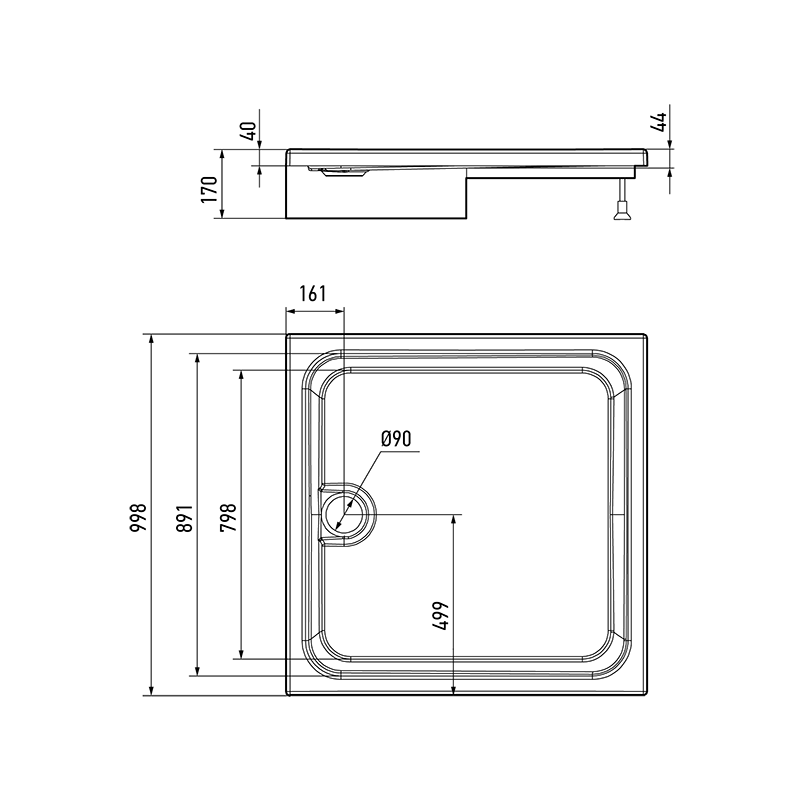 Поддон Alex Baitler АВ10017H-2 квадратный в сборе (1000*1000*170)