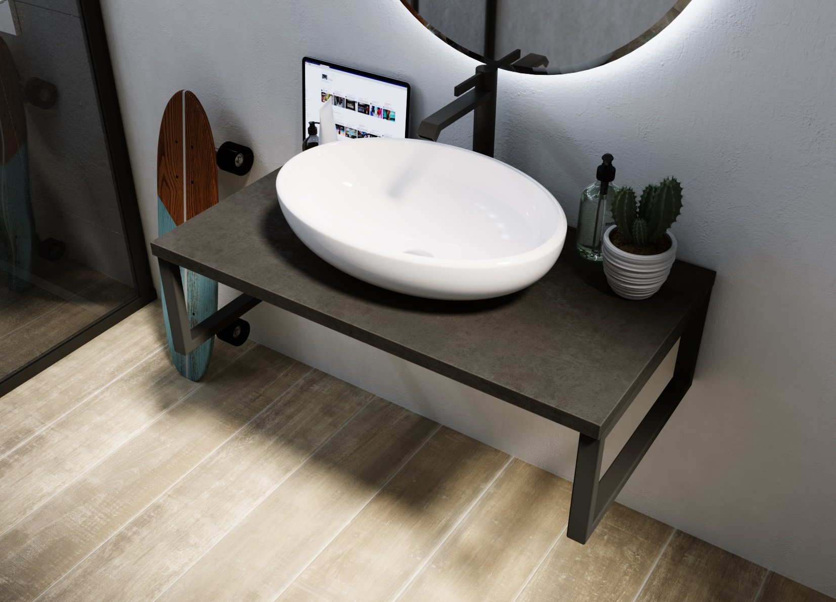 Столешница 1Marka Grunge Loft 80 Бетон темно-серый