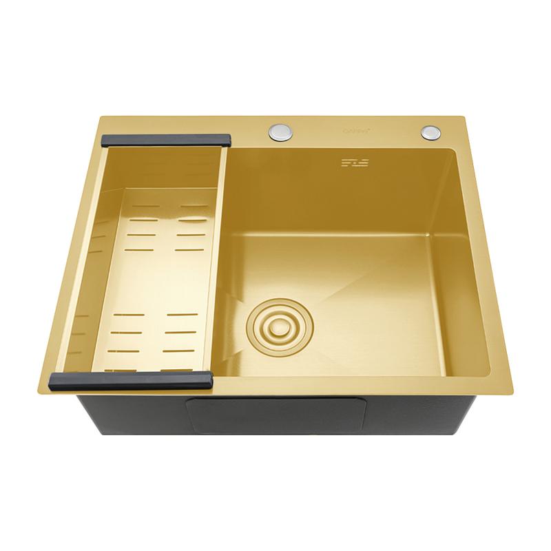 Мойка для кухни с коландером из нержавеющей стали Gappo GS6050-3 золотой сатин