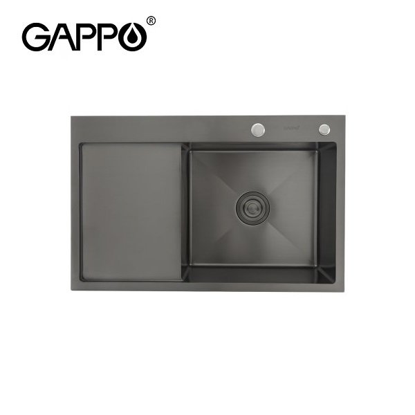 Мойка для кухни с коландером из нержавеющей стали Gappo GS7850-6R правая, черная