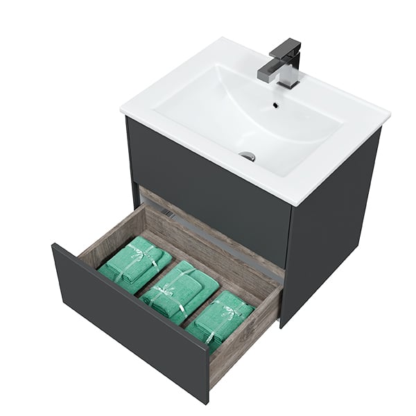 Подвесная тумба Sole Ultra 60 (2 ящ.) серая матовая