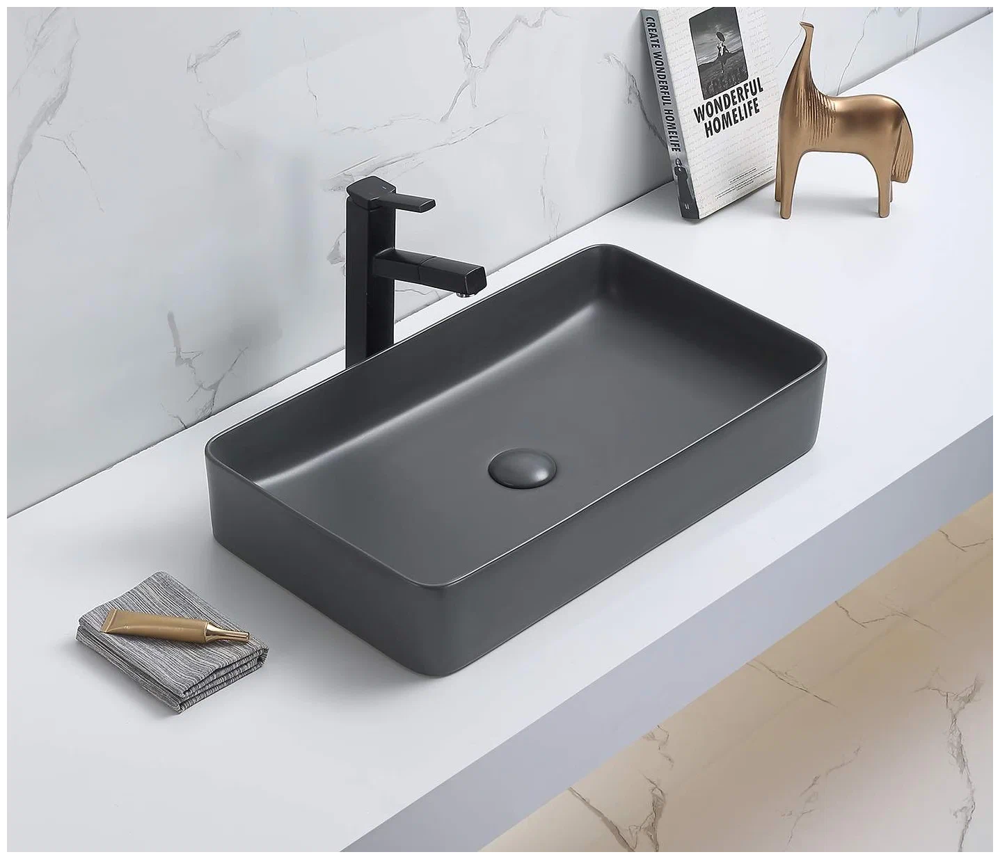 Накладная раковина CeramaLux 60 78189MDH-2 серая