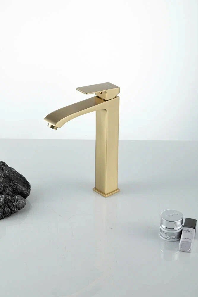 Высокий смеситель для раковины Frap H76-3 F1076-23 золотой сатин