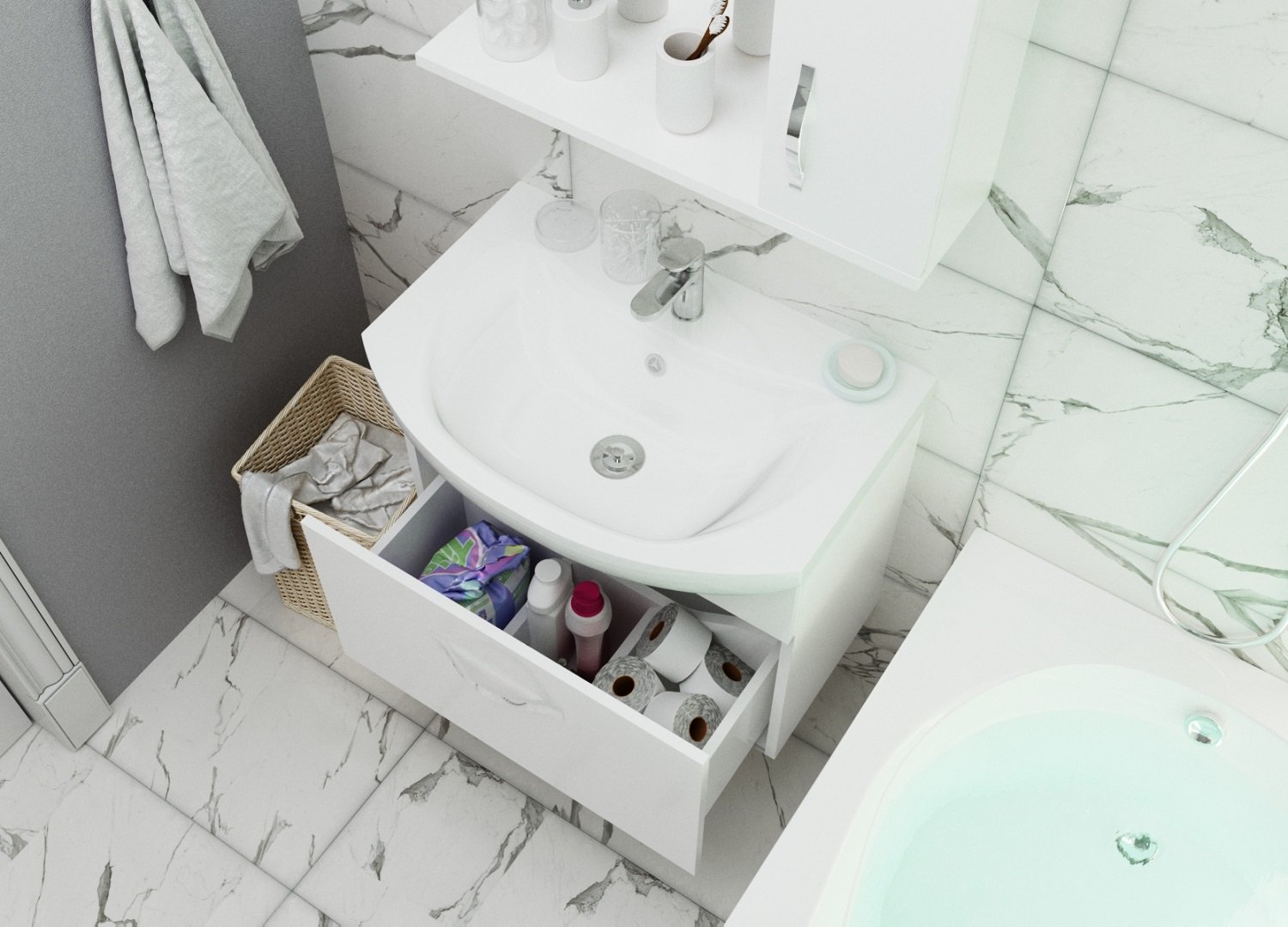 Тумба 1Marka Вита 65П 1в.я. Белый глянец, МДФ