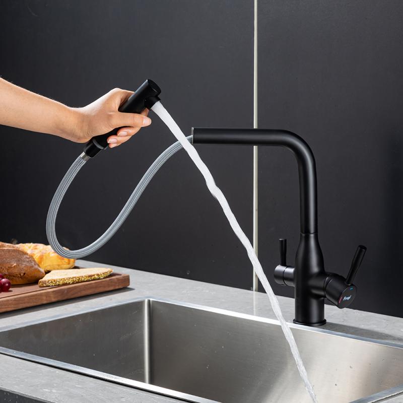 Вытяжной смеситель для кухни с фильтром Frap H96 F4396-36 черный