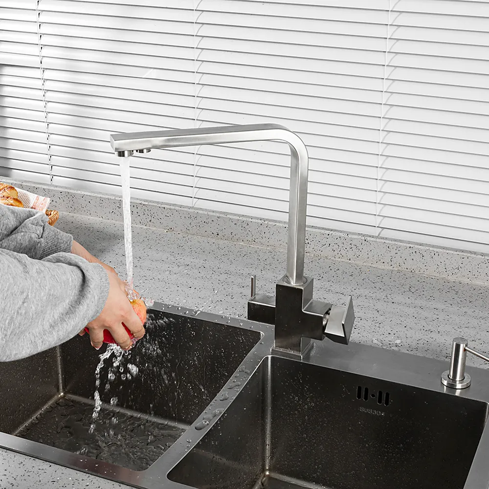 Смеситель для кухни с подключением фильтра Frap H802 F43802 сталь