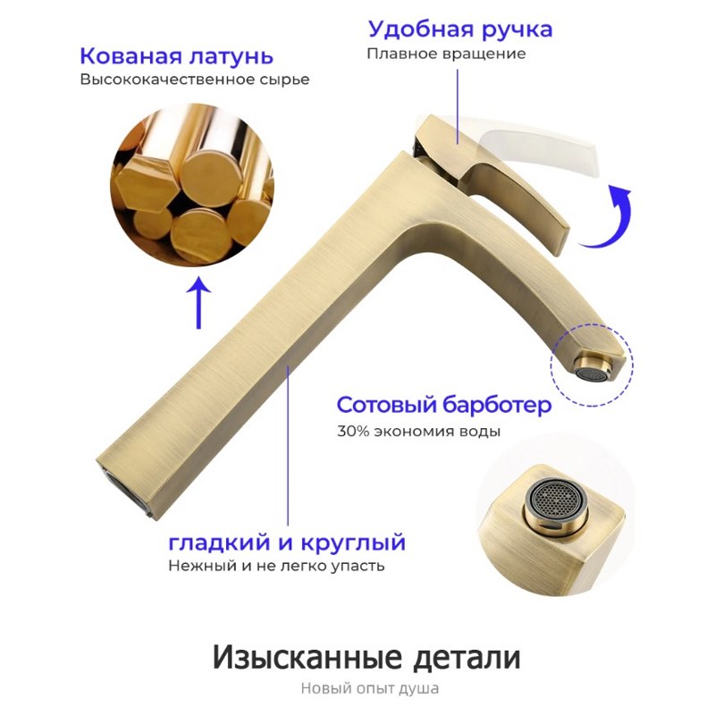 Смеситель для раковины Gappo G07-4 G1007-42 Бронза