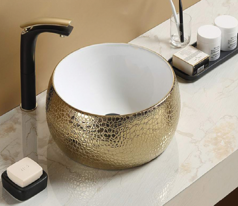 Накладная раковина CeramaLux 40 Luxe Line C1063 Белая-золото