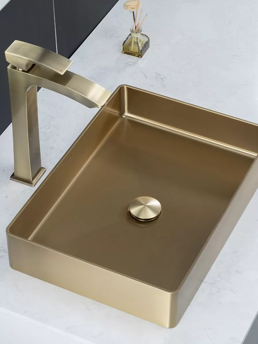 Накладная раковина 36*51 с донным клапаном Gappo GX401-3 золотой сатин