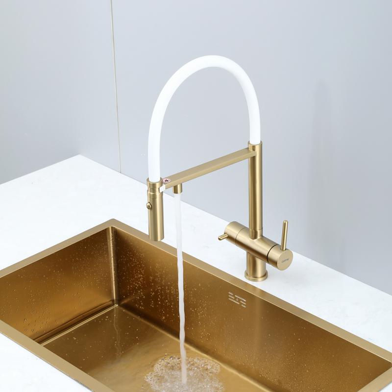 Смеситель для кухни с фильтром Gappo G97 G4397-83 золотой сатин