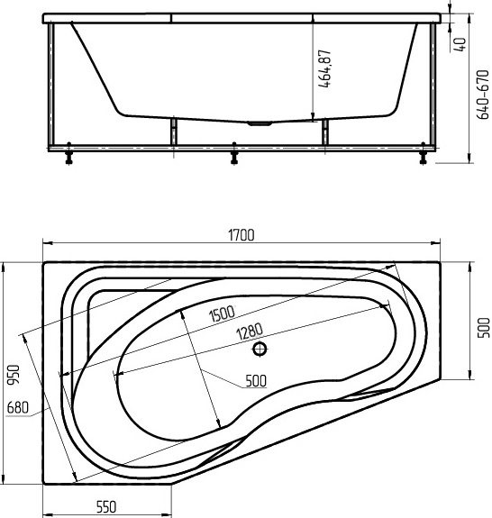 Акриловая ванна Aquatek Медея 170*95 L левая, с вклеенным каркасом, фронтальным экраном, сифоном