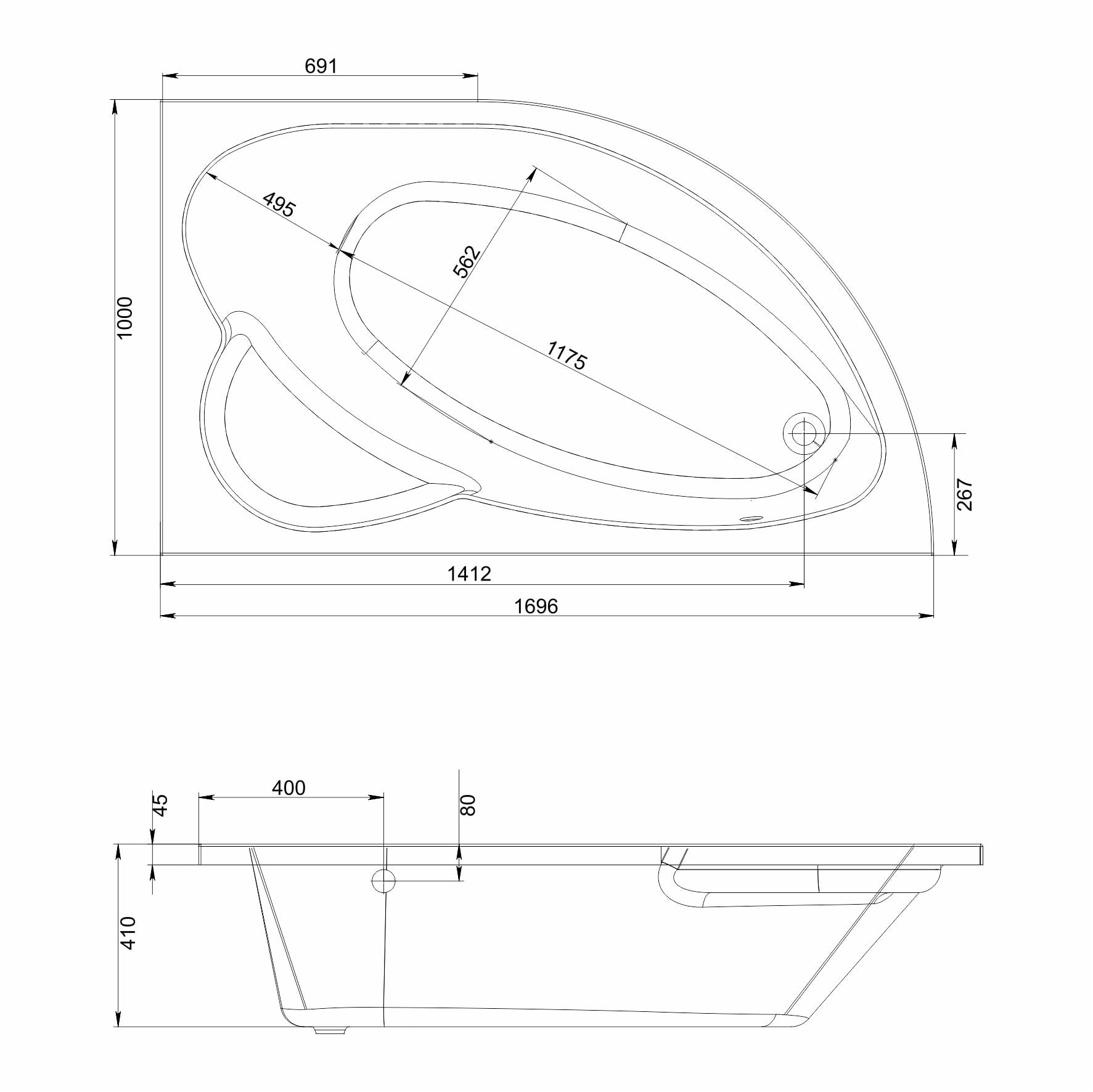 Акриловая ванна Мирсант Фанагория Premium 170*100 правая