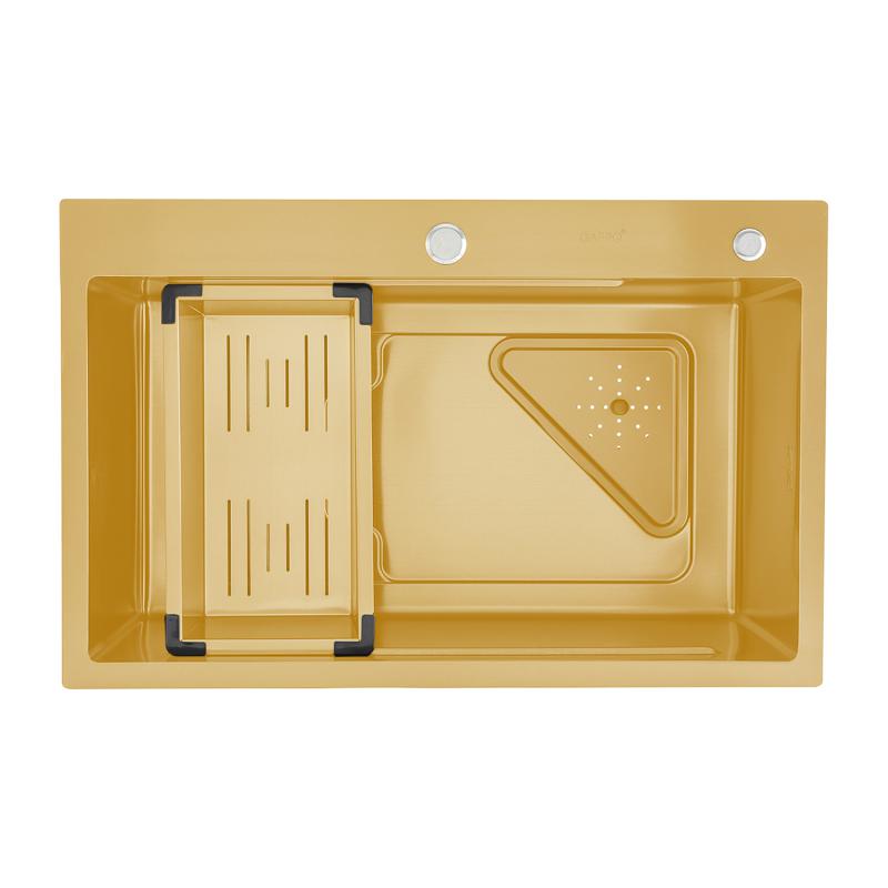 Мойка для кухни с коландером из нержавеющей стали Gappo G7246-3 золотой сатин