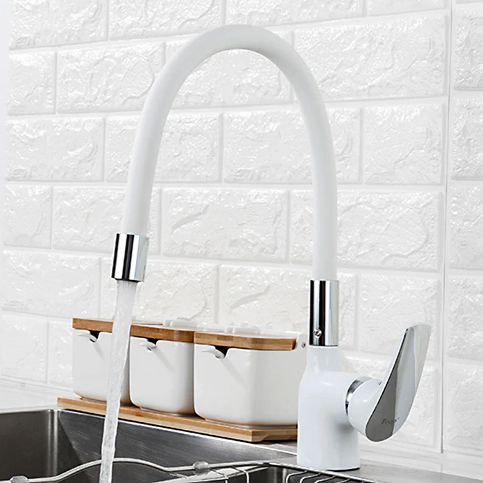 Смеситель для кухни с гибким изливом Frap F4453-03 белый-хром
