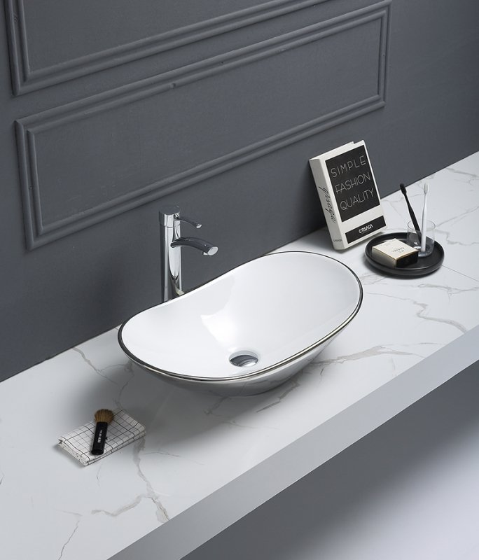 Накладная раковина CeramaLux 61 NC7811ASW Белая-серебро