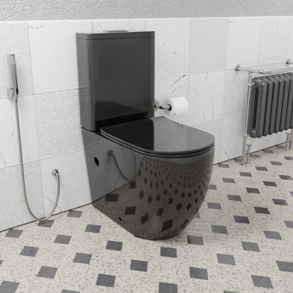 Унитаз-компакт напольный CeramaLux NS 2176-18 черный глянцевый