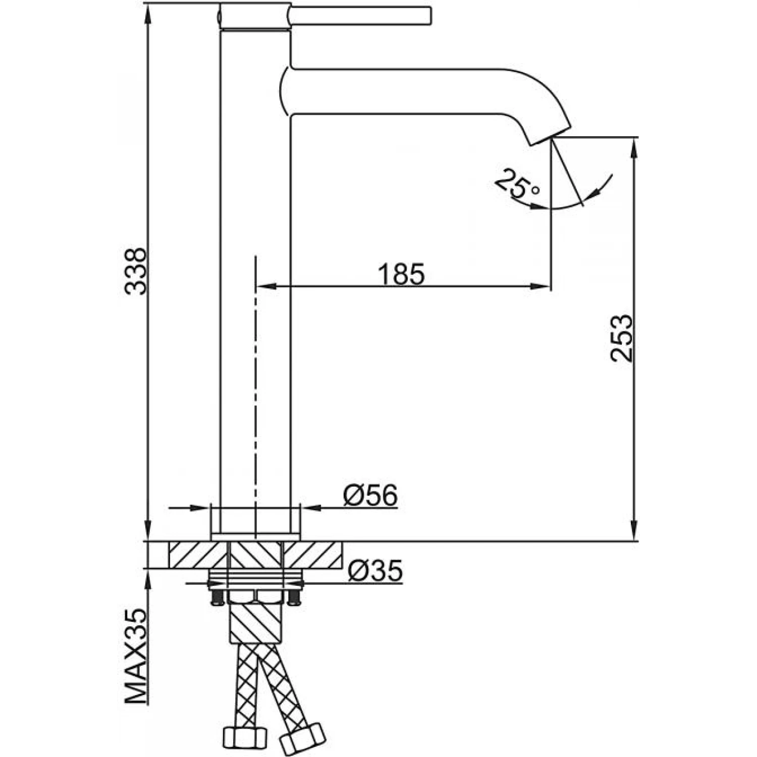 Высокий смеситель для раковины Gappo G06-3 G1006-23 золотой сатин