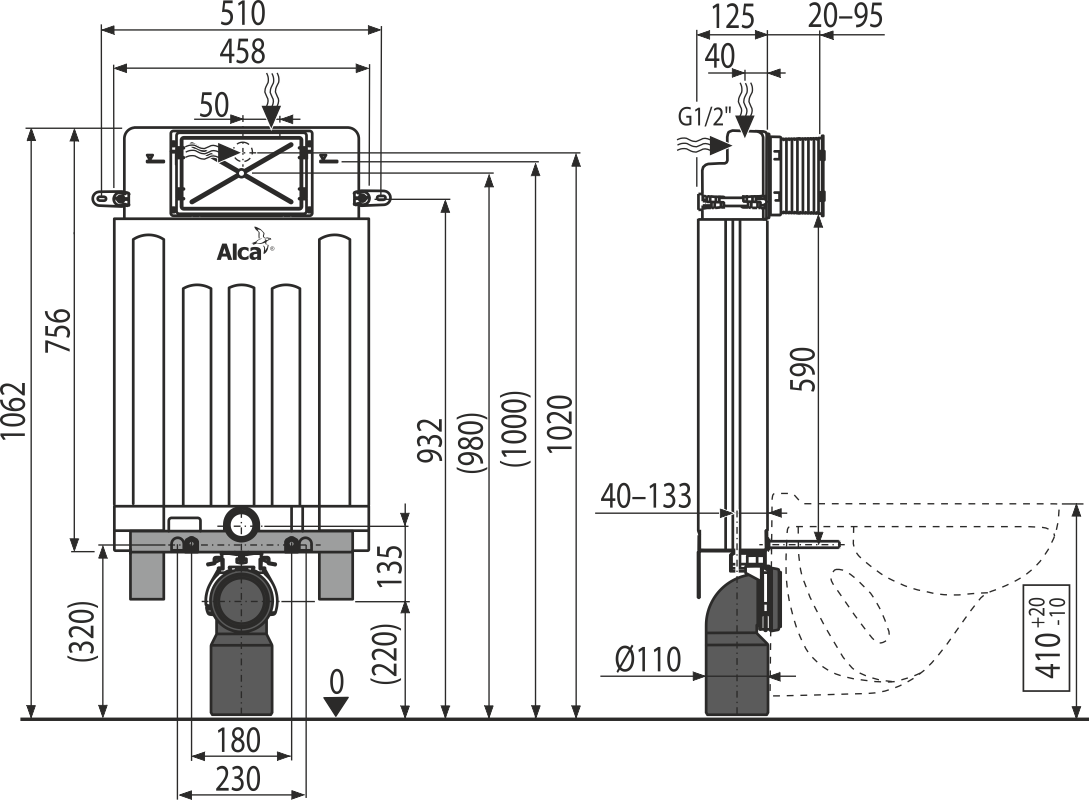 Инсталляция для подвесного унитаза Alcaplast Alcamodul AM100/1000