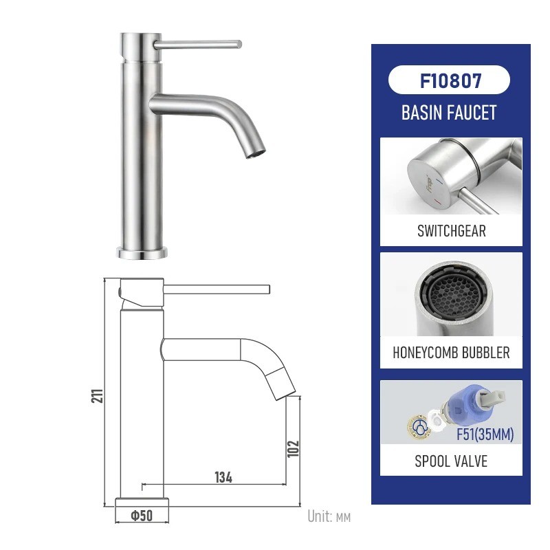 Смеситель для раковины Frap H807 F10807 сталь