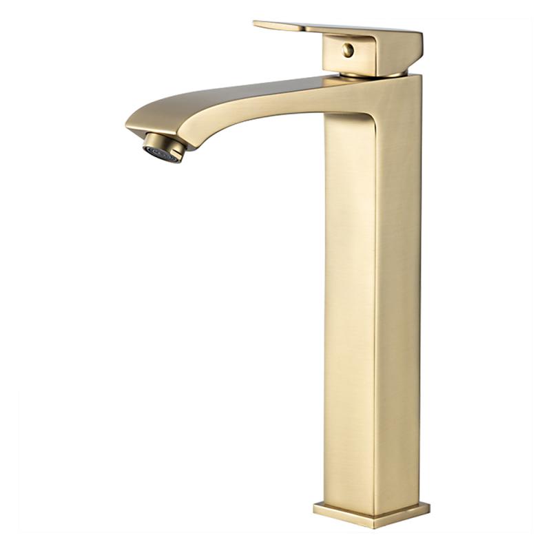 Высокий смеситель для раковины Frap H76-3 F1076-23 золотой сатин