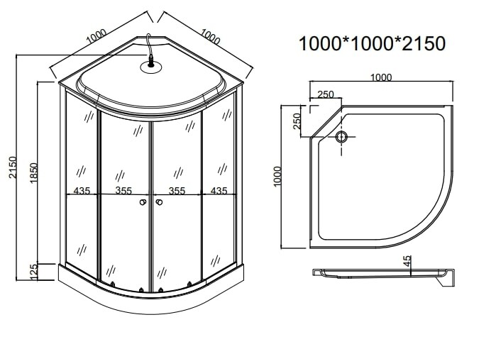 Душевая кабина EvaGold F101BS 100*100, рифленое стекло