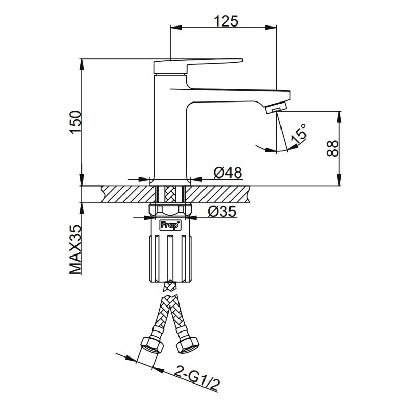 Смеситель для раковины Frap H85-9 F1085-9 оружейная сталь