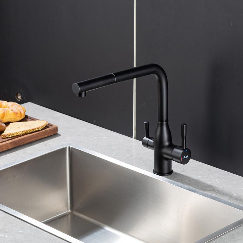 Вытяжной смеситель для кухни с фильтром Frap H96 F4396-36 черный